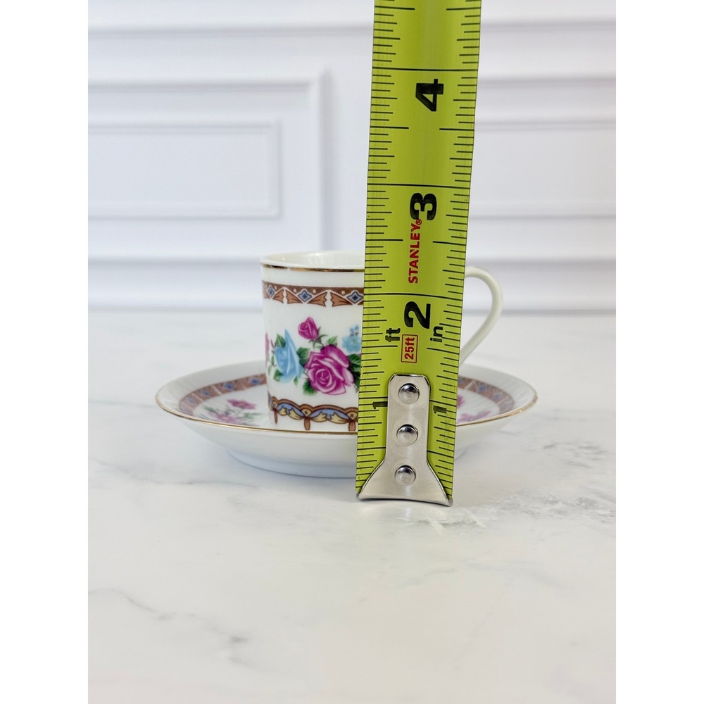 VTG Mini Demitasse Espresso Porcelain Teacup and Saucer Pink Blue Floral - Picture 9 of 9